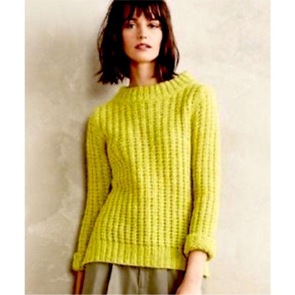 ANTHROPOLOGIE FIELD FLOWER lime green knit sweater